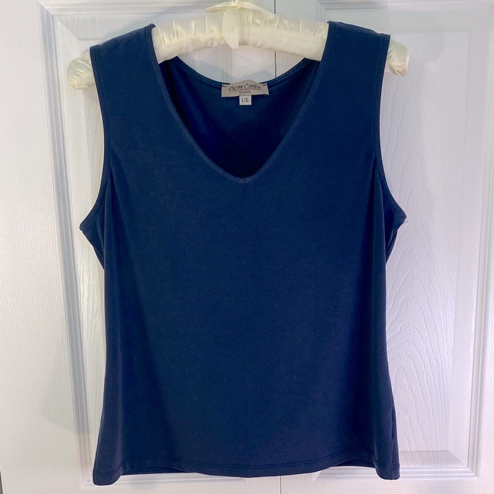 2 for $25 - Pierre Cardin Navy Blue V-Neck Tank Top, Large, L